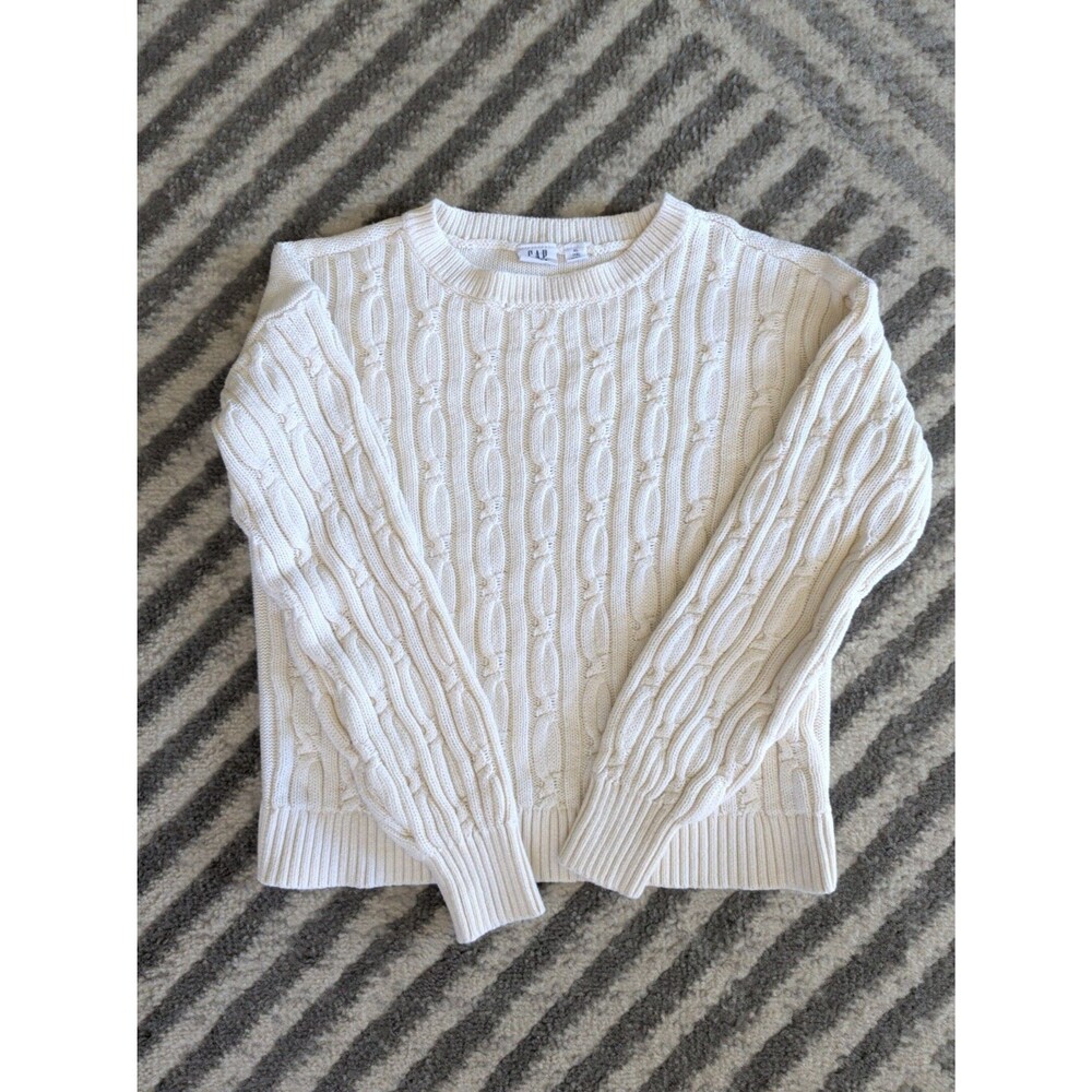 Gap Classic Cable-Knit Sweater In White Girls Size 12